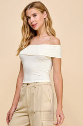Off Shoulder Ribbed Top in Cream Simmer & Fay